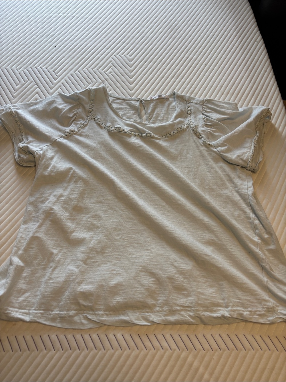 Jane and Delancey Light Gray Short Sleeve Crochet Trim Tee